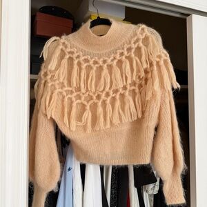 Zimmermann Peach Turtleneck Sweater with Tassel Accents